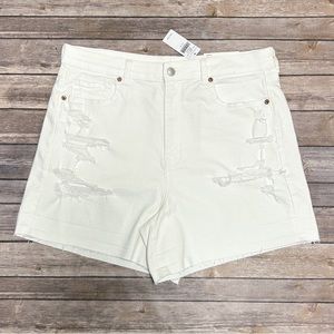 American Eagle White Distressed Cut Off High Waisted Mom Shorts NWT 16 Stretch